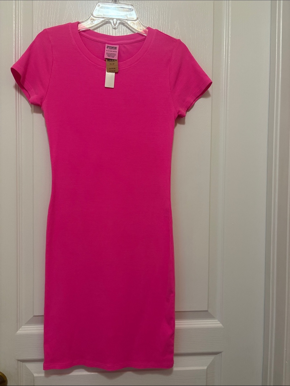 PINK Victoria's Secret Bright Hot Pink Ribbed Mini Dress‎ XS length 32”